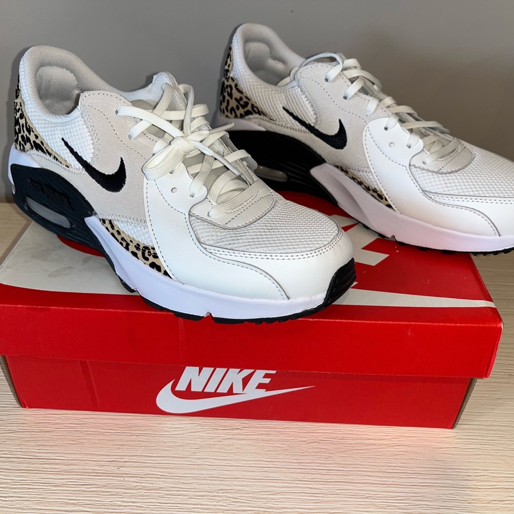Nike White and Black Sneakers with Animal Print